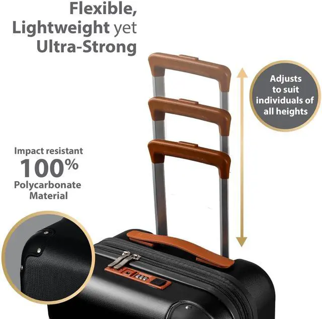 Alt view image 10 of 14 - CHAMPS Vintage Collection - Hardside Carry-on - Black - Durable Expandable Hardside 20in. Carry-on - Lightweight Polycarbonate with TSA Lock - 360-Degree Wheels and USB-Charging port for Charging on-t