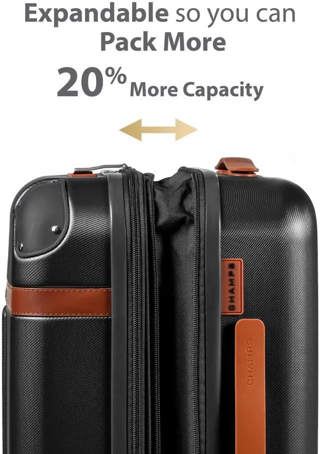 Alt view image 12 of 14 - CHAMPS Vintage Collection - Hardside Carry-on - Black - Durable Expandable Hardside 20in. Carry-on - Lightweight Polycarbonate with TSA Lock - 360-Degree Wheels and USB-Charging port for Charging on-t