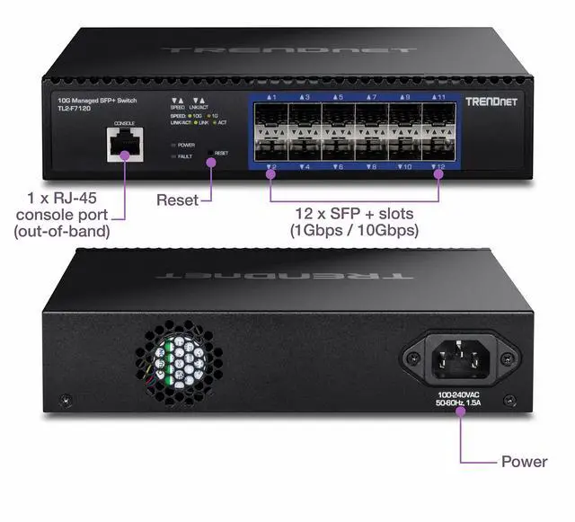 Alt view image 11 of 14 - TRENDnet  TL2-F7120, 12-Port 10G Layer 2 Managed SFP+ Switch