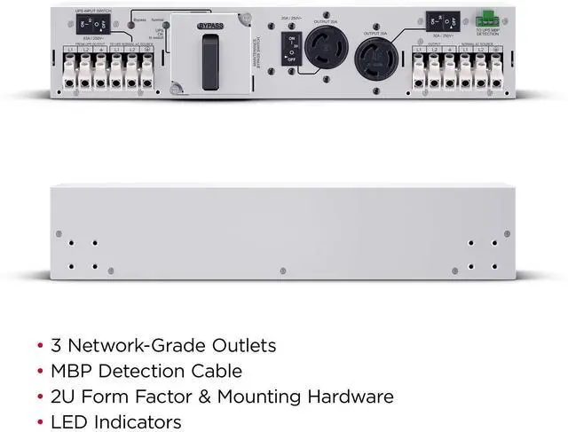 Alt view image 10 of 12 - CyberPower MBP63A2 Maintenance Bypass PDU, 200-240V/63A, 3 Outlets, 2U Rackmount