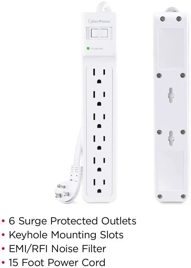 Alt view image 14 of 14 - CyberPower B615 Essential 6 Outlet Surge with 1500 J