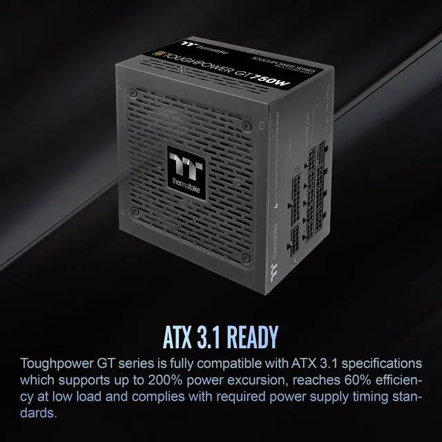 Alt view image 7 of 11 - Thermaltake Toughpower GT 750W ATX 3.1 Standard Power Supply; 80 Plus Gold Efficiency; Smart Zero Fan; Native 300W PCIe 5.1 Connector; PS-TPT-0750FNFAGU-3