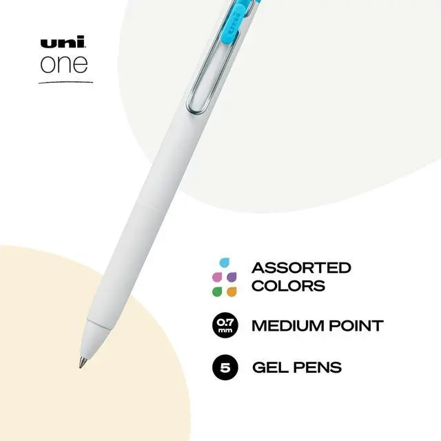 Alt view image 11 of 14 - uni-ball uni one Retractable Gel Pens Medium Point 0.7mm Assorted Ink 5/Pack (70381)