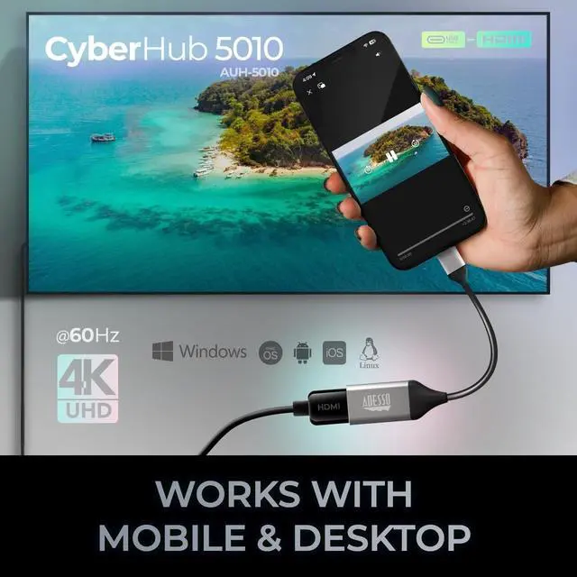 Alt view image 11 of 15 - Adesso USB C To HDMI Adapter @4K/60Hz AUH5010