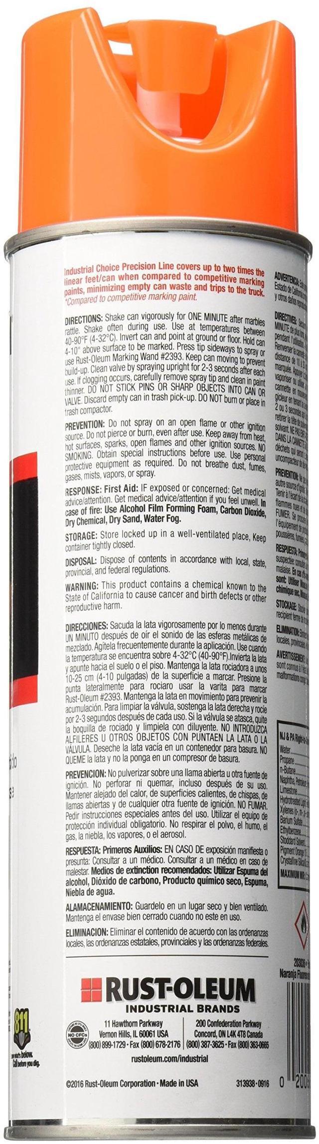 Alt view image 9 of 9 - RUST-OLEUM 203036 Inverted Marking Paint Aerosol, 17 oz., Fluorescent Orange