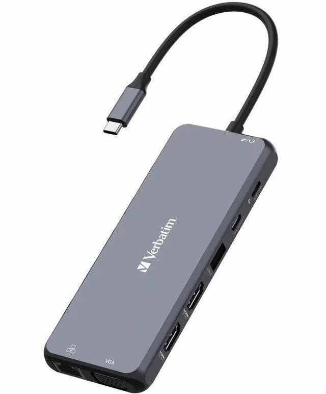 Alt view image 9 of 12 - Verbatim USB-C Pro Multiport Hub CMH 14 - 14 Ports - for Monitor - Charging Capability - Memory Card Reader - SD, microSD - USB Type C - 3 Displays Supported - Full HD, 4K - 1920 x 1080, 38