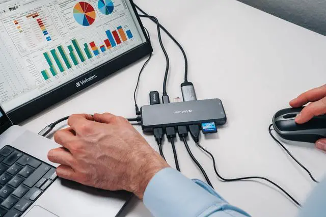 Alt view image 10 of 12 - Verbatim USB-C Pro Multiport Hub CMH 14 - 14 Ports - for Monitor - Charging Capability - Memory Card Reader - SD, microSD - USB Type C - 3 Displays Supported - Full HD, 4K - 1920 x 1080, 38