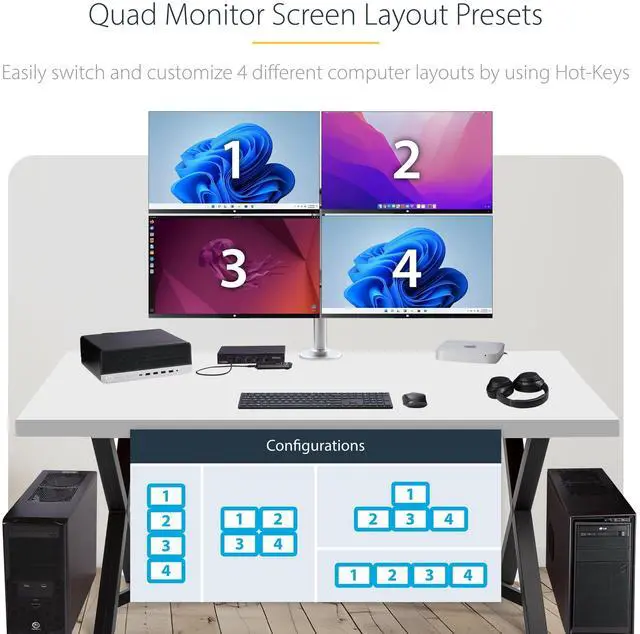 Alt view image 9 of 13 - StarTech 4-Port KM Switch w/ Mouse Switching - USB 3.0 Keyboard/Mouse Switcher for 4 Computers - 3.5mm and USB Audio - TAA Compliant P4A20132-KM-SWITCH