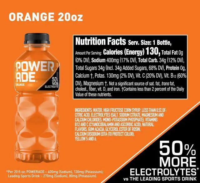Alt view image 6 of 10 - Powerade Orange Sports Drink 20 oz. 24 Bottles/Pack (049000032789)