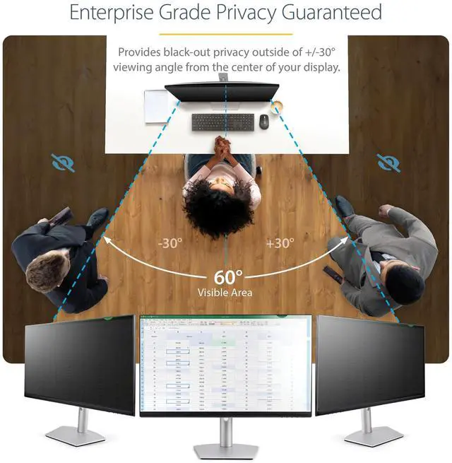 Alt view image 3 of 8 - StarTech.com 28-inch 16:9 Computer Monitor Privacy Filter, Anti-Glare Privacy Screen w/51% Blue Light Reduction, +/- 30 deg. View Angle