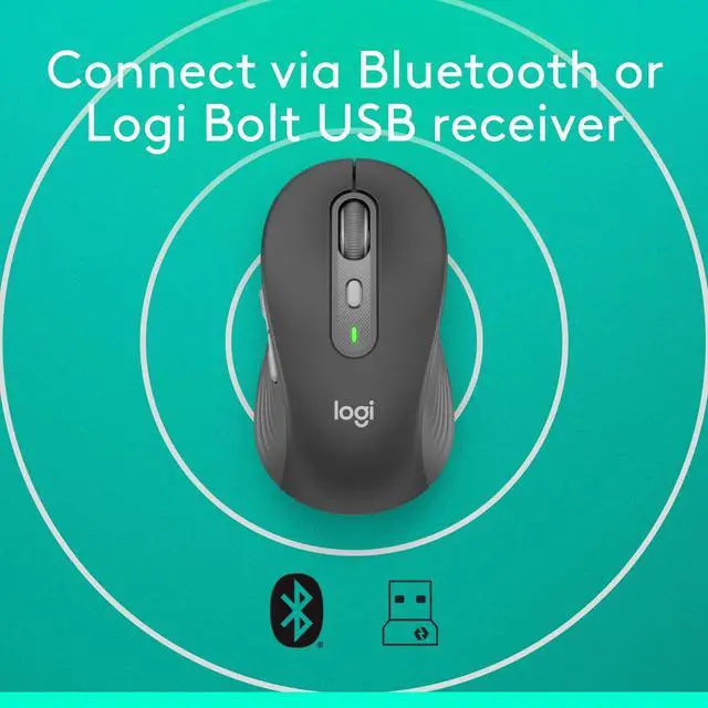Alt view image 12 of 13 - Logitech Signature Plus M750 L Mouse - Optical - Wireless - 32.81 ft - Bluetooth/Radio Frequency - 2.40 GHz - Graphite - USB - 2000 dpi - Scroll Wheel - 6 Button(s) - Large Hand/Palm Size - 1 x AA Bat