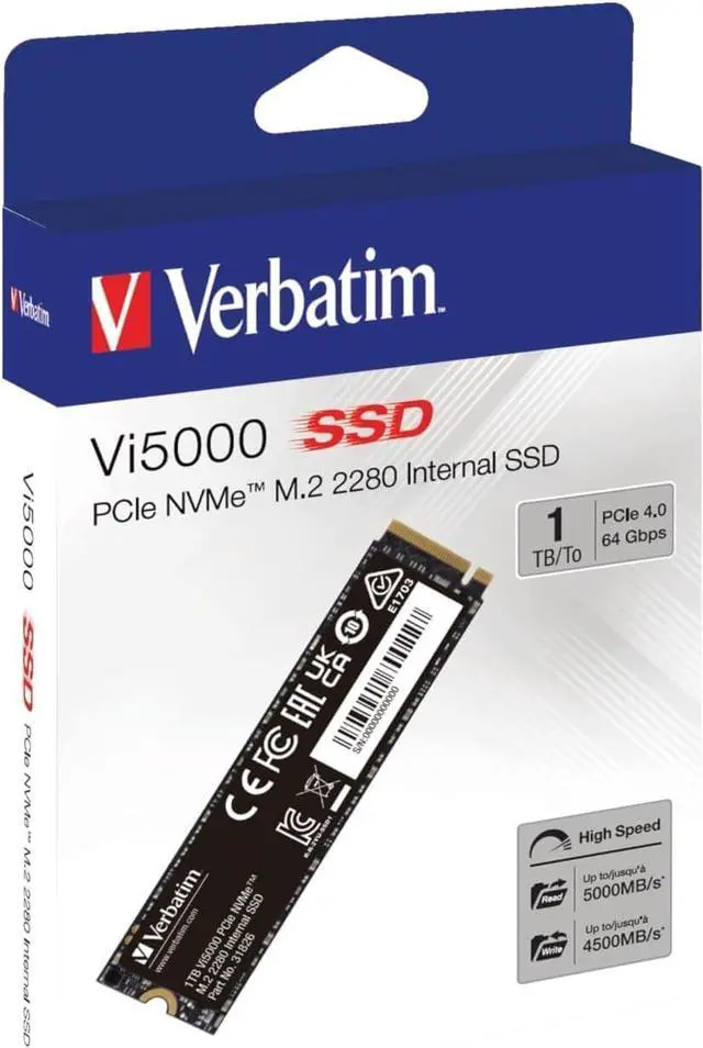 Alt view image 5 of 5 - Verbatim 1TB Vi5000 PCIe NVMe M.2 2280 Internal SSD 31826