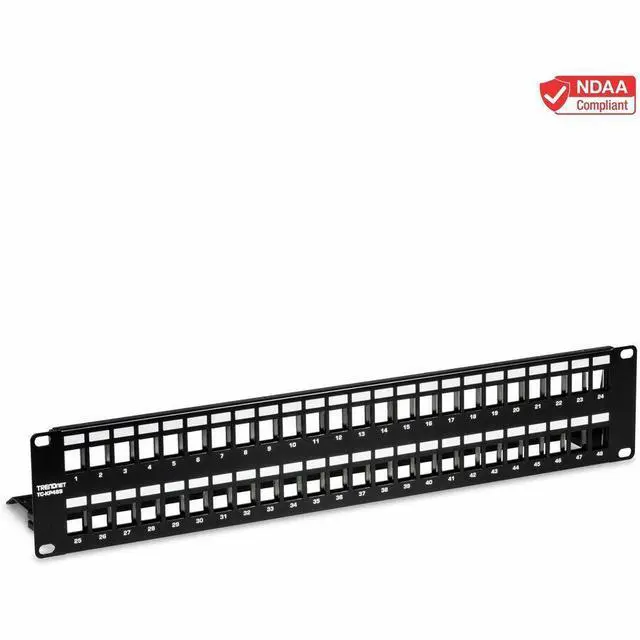 Alt view image 6 of 11 - trendnet 48-port blank keystone shielded 2u hd patch panel, tc-kp48s, 2u 19? metal rackmount housing, network management panel, recommended with tc-k06c6a cat6a keystone jacks (sold separately)