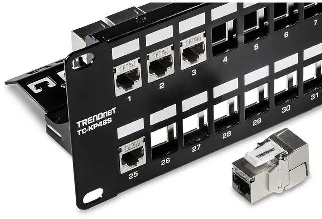 Alt view image 7 of 11 - trendnet 48-port blank keystone shielded 2u hd patch panel, tc-kp48s, 2u 19? metal rackmount housing, network management panel, recommended with tc-k06c6a cat6a keystone jacks (sold separately)