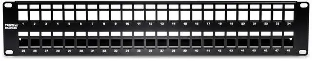 Alt view image 9 of 11 - trendnet 48-port blank keystone shielded 2u hd patch panel, tc-kp48s, 2u 19? metal rackmount housing, network management panel, recommended with tc-k06c6a cat6a keystone jacks (sold separately)