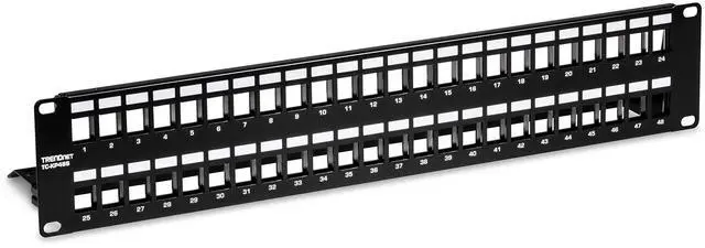 Alt view image 11 of 11 - trendnet 48-port blank keystone shielded 2u hd patch panel, tc-kp48s, 2u 19? metal rackmount housing, network management panel, recommended with tc-k06c6a cat6a keystone jacks (sold separately)