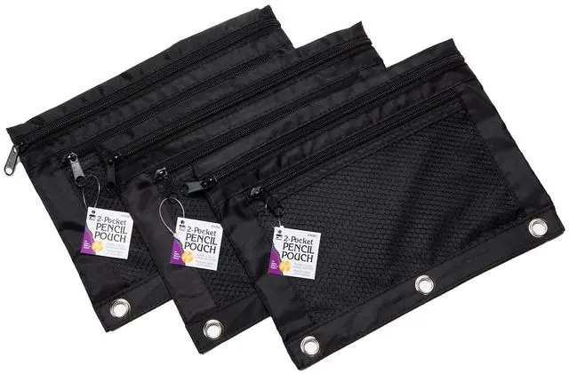 Alt view image 4 of 5 - Pencil Pouch - 2 Pocket with Mesh Front - Black - 6/Bag