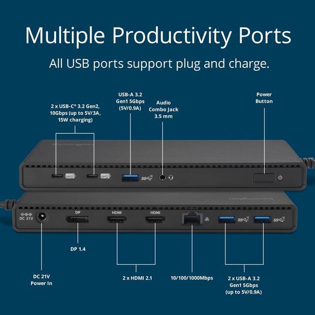 Alt view image 11 of 16 - Kensington SD4842P EQ USB-C 10Gbps Triple Video Driverless Docking Station