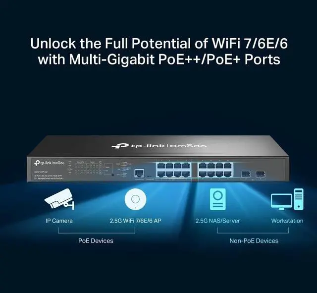 Alt view image 2 of 5 - TP-Link Omada 16-Port 8 POE+ Managed Switch SG3218XP-M2