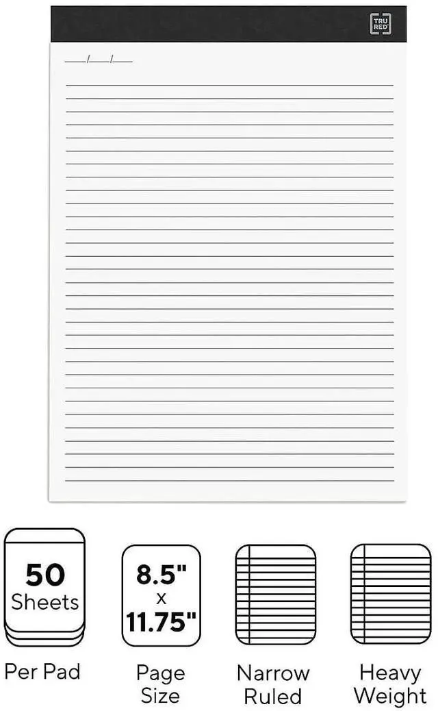 Alt view image 5 of 9 - TRU RED Notepads Narrow Rule White Sheets 8.5x11.75 50sht 12/Pack TR57384
