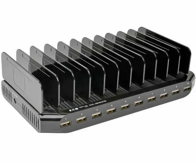 Alt view image 15 of 19 - Tripp Lite U280-010-ST-CEE 10-Port USB Charging Station with Adjustable Storage, 12V 8A (96W) USB Charger Output, Schuko Power Cord
