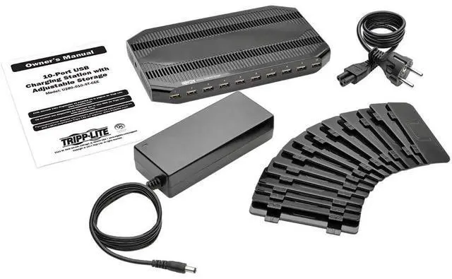 Alt view image 18 of 19 - Tripp Lite U280-010-ST-CEE 10-Port USB Charging Station with Adjustable Storage, 12V 8A (96W) USB Charger Output, Schuko Power Cord