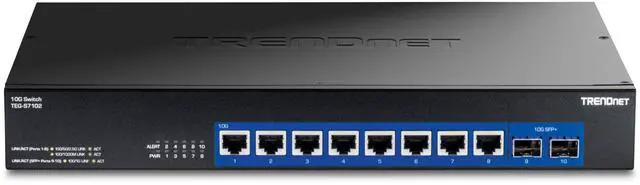 Alt view image 7 of 8 - TRENDnet 10-Port 10G Unmanaged Switch, TEG-S7102, 8 x 10G RJ-45 Ports, 2 x 10G SFP+ Ports, 200Gbps Switching Capacity, Rackmount Design, Lifetime Protection, Black