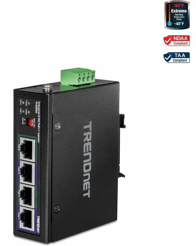 Alt view image 15 of 20 - TRENDnet 95W 2-Port Industrial 2.5G PoE++ Injector,  Supports PoE IEEE 802.3af, PoE+ IEEE 802.3at, And PoE++  IEEE 802.3bt, Not Compatible With Passive PoE Devices,  Black, TI-IG290