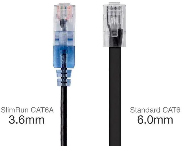 Alt view image 10 of 12 - Monoprice SlimRun Cat6A Ethernet Patch Cable - Network Internet Cord - RJ45, Stranded, UTP, Pure Bare Copper Wire, 30AWG, 2ft, Black, 10-Pack
