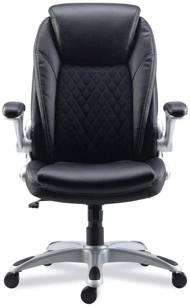 Alt view image 3 of 5 - Alera Leithen Bonded Leather Midback Chair Supports Up to 275 lb Black Seat/Back Silver Base ALELT4249