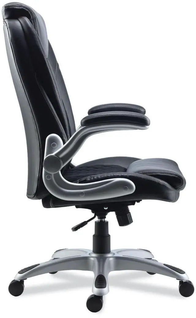 Alt view image 5 of 5 - Alera Leithen Bonded Leather Midback Chair Supports Up to 275 lb Black Seat/Back Silver Base ALELT4249