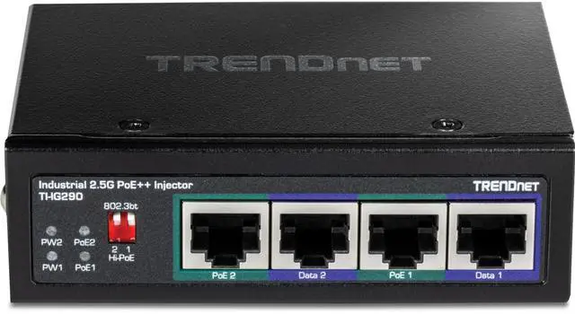 Alt view image 16 of 20 - TRENDnet 95W 2-Port Industrial 2.5G PoE++ Injector,  Supports PoE IEEE 802.3af, PoE+ IEEE 802.3at, And PoE++  IEEE 802.3bt, Not Compatible With Passive PoE Devices,  Black, TI-IG290