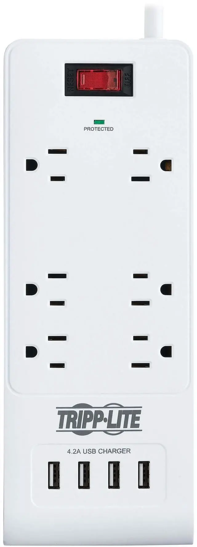 Alt view image 12 of 15 - Tripp Lite 15ft 6-Outlet 4 USB Surge Protector Power Strip White TLP64USBRA15