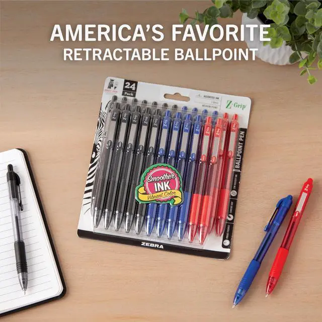 Alt view image 2 of 6 - Zebra Z-Grip Ballpoint Pen Retractable Medium 1 mm Assorted Colors 24Pk 12224