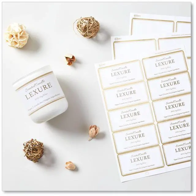 Alt view image 8 of 14 - Avery Matte White Shipping Labels with Metallic Gold Borders, 2" x 4", 100 Blank Shipping Labels (6541)