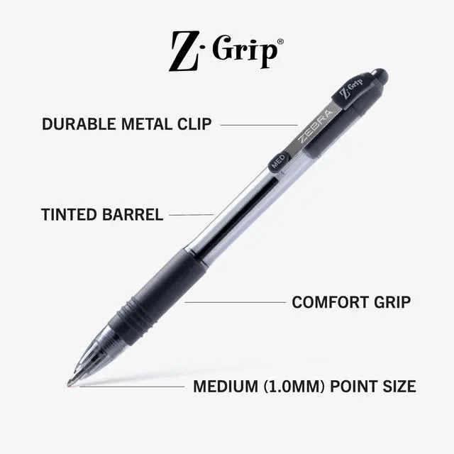 Alt view image 6 of 6 - Zebra Z-Grip Ballpoint Pen Retractable Medium 1 mm Assorted Colors 24Pk 12224