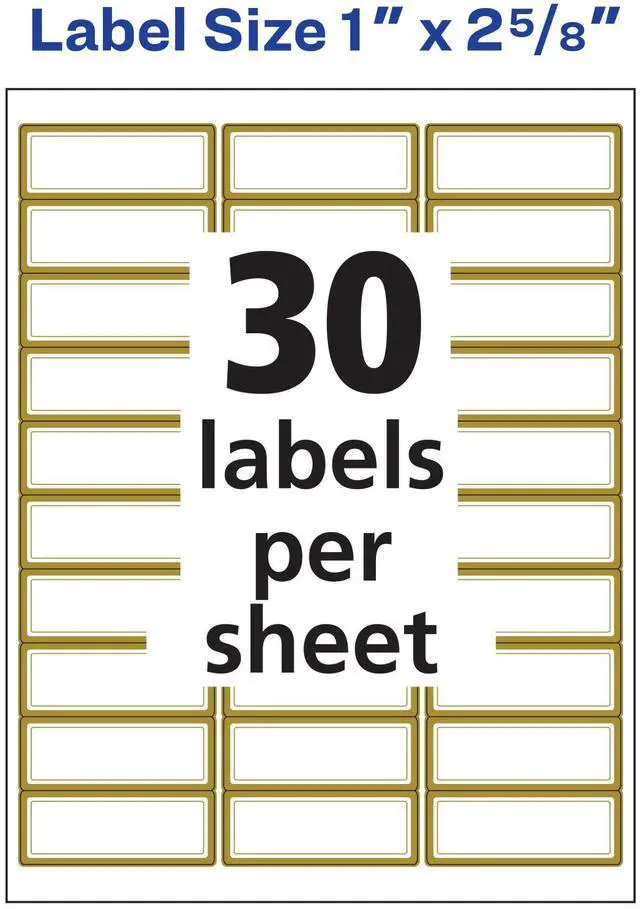 Alt view image 14 of 14 - Avery Matte White Address Labels with Metallic Gold Borders, 1" x 2-5/8", 300 Blank Address Labels (6540)
