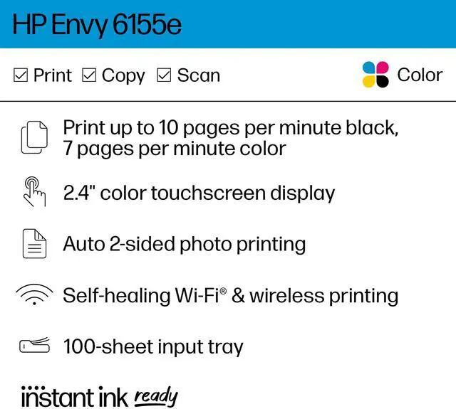 Alt view image 16 of 20 - HP Envy 6155e All-in-One Inkjet Printer, Color Mobile Print, Copy, Scan, Mobile