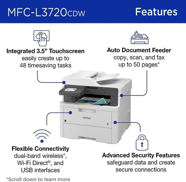 Alt view image 4 of 9 - Brother MFC-L3720CDW Wireless Compact Digital Color All-in-One Printer