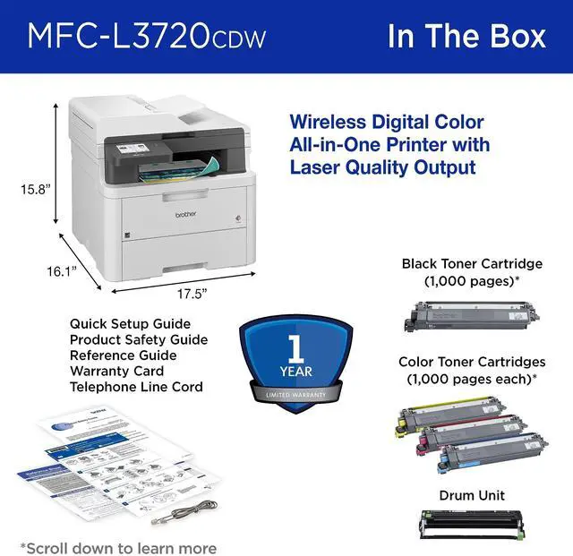 Alt view image 6 of 9 - Brother MFC-L3720CDW Wireless Compact Digital Color All-in-One Printer