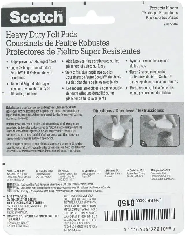 Alt view image 14 of 14 - SP872-NA Felt Pads, Heavy-Duty, Adhesive, Gray, 1-In., 16-Ct. - Quantity 1