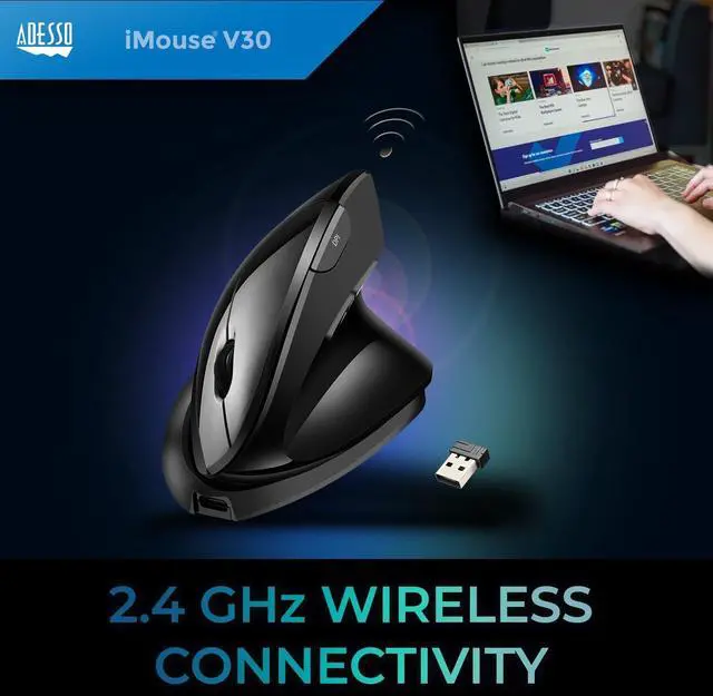 Alt view image 6 of 7 - Adesso iMouse V30 2.4GHz Wireless Adjustable Vertical Ergonomic Mouse iMouseV30