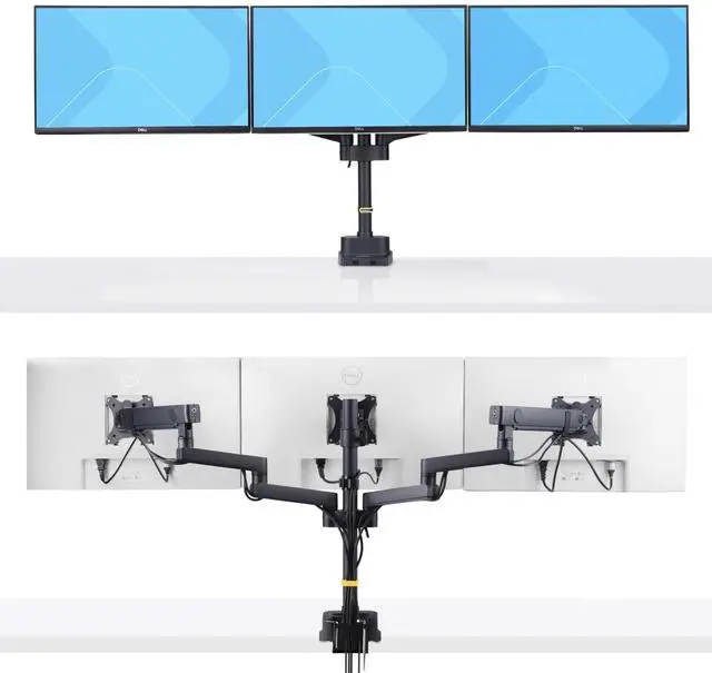 Alt view image 12 of 15 - Startech Triple monitor desk mount with support up to 27" monitors with height adjustable articulating arms - VESA 75x75/100x100, Tool-Less Arm Adjustments, C-Clamp/Grommet Mount