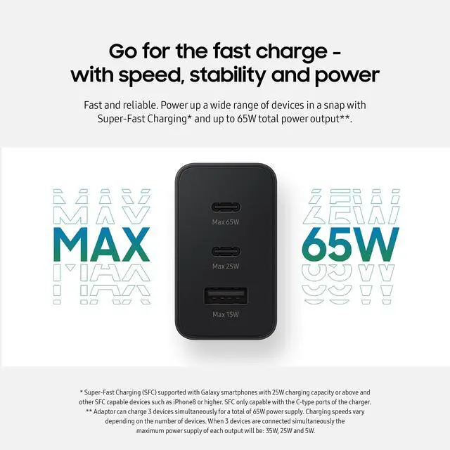 Alt view image 8 of 13 - Samsung 65W Trio Power Adapter, Black EP-T6530NBEGUS