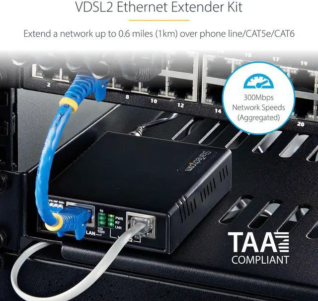 Alt view image 9 of 14 - StarTech.com VDSL2 Ethernet Extender Kit over Single Pair Wire - Up to 0.6mi (1km) LAN Repeater over RJ11/CAT5e/CAT6   VDSL-LAN-EXTENDER-1G