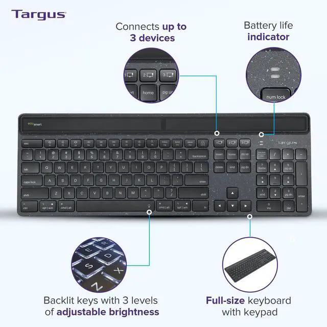 Alt view image 5 of 7 - Targus Sustainable Ergonomic EcoSmart Keyboard AKB871US