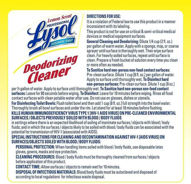 Alt view image 17 of 19 - Reckitt Benckiser 76334CT Professional LYSOL Brand Disinfectant Deodorizing Cleaner, 1 gal. Bottle, Concentrate, Lemon Scent