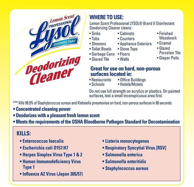 Alt view image 19 of 19 - Reckitt Benckiser 76334CT Professional LYSOL Brand Disinfectant Deodorizing Cleaner, 1 gal. Bottle, Concentrate, Lemon Scent
