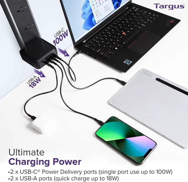 Alt view image 10 of 14 - Targus PowerElite 100W GaN Wall Charger