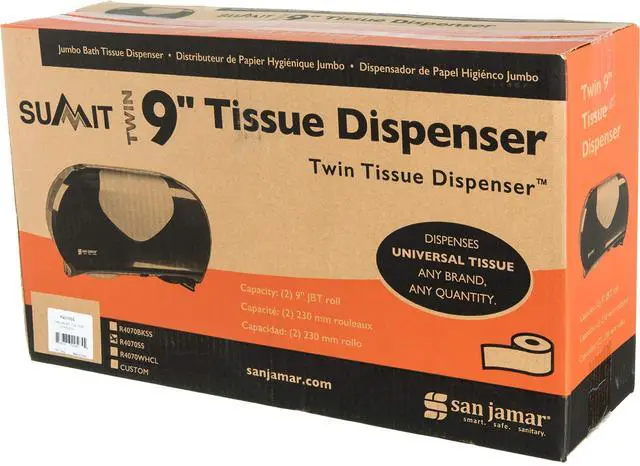 Alt view image 10 of 11 - San Jamar Twin Jumbo Bath Tissue Dispenser 19 1/4 x 6 x 12 1/4 Black/Stainless